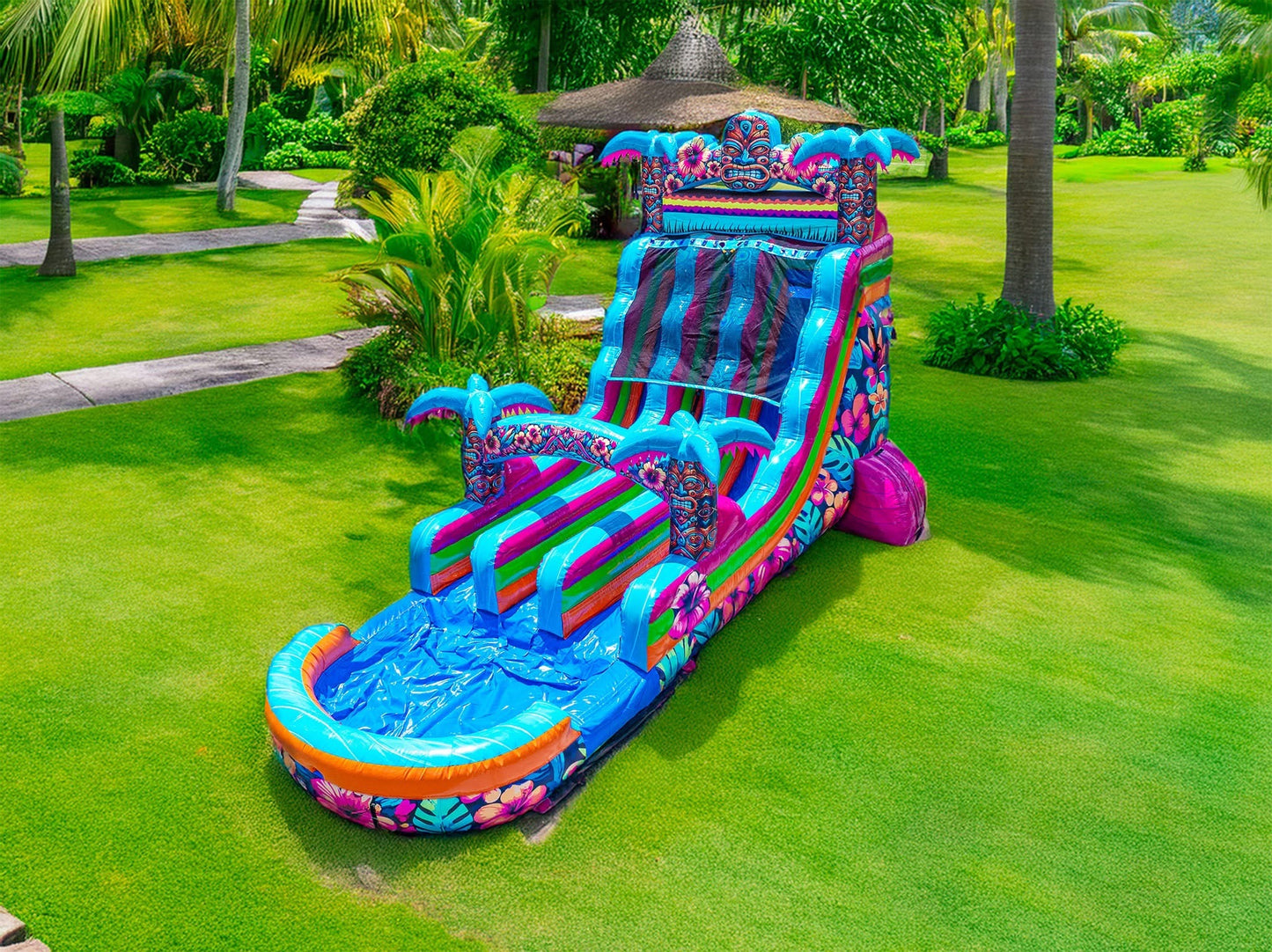 18FT Aloha Splash (Hawaiian Hibiscus) Dual Lane Slide