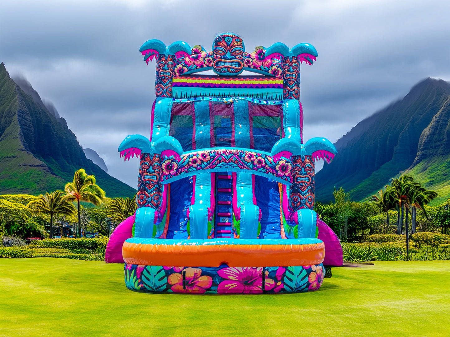 18FT Aloha Splash (Hawaiian Hibiscus) Dual Lane Slide