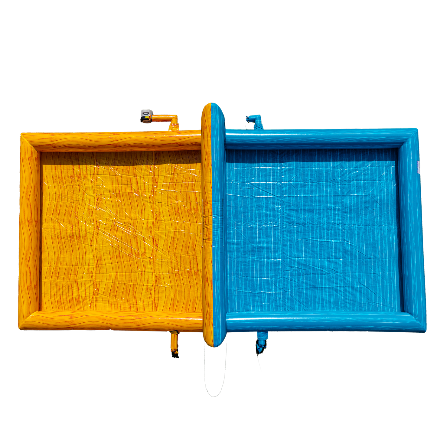 yellow and teal inflatable volleyball court birds eye view