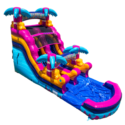 14FT Teal Rippling Rush Single Lane Slide