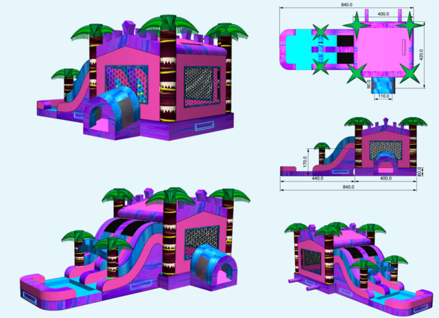 Pink Tropical Dual Combo PinkTropicalDualCombo-Dimensions - Big and Bright Inflatables