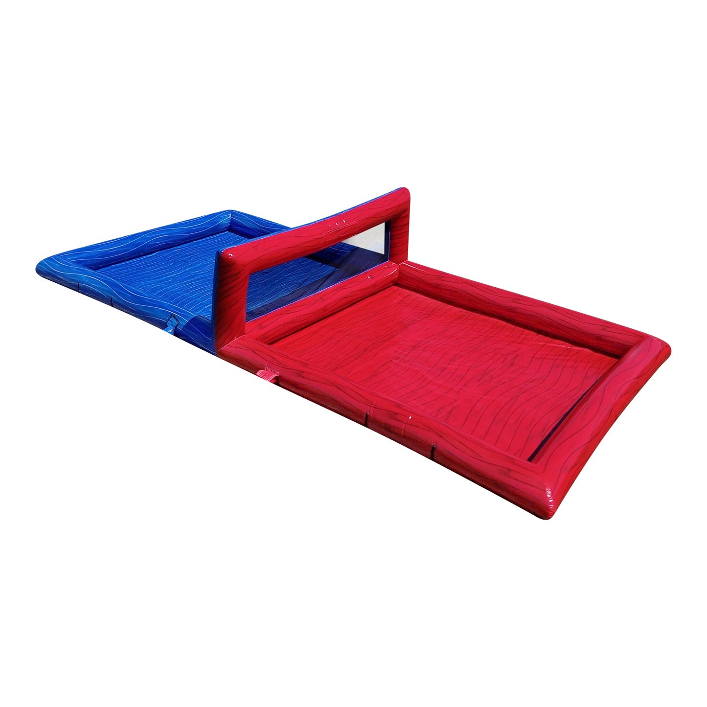 Red and Blue Inflatable volleyball court left side view
