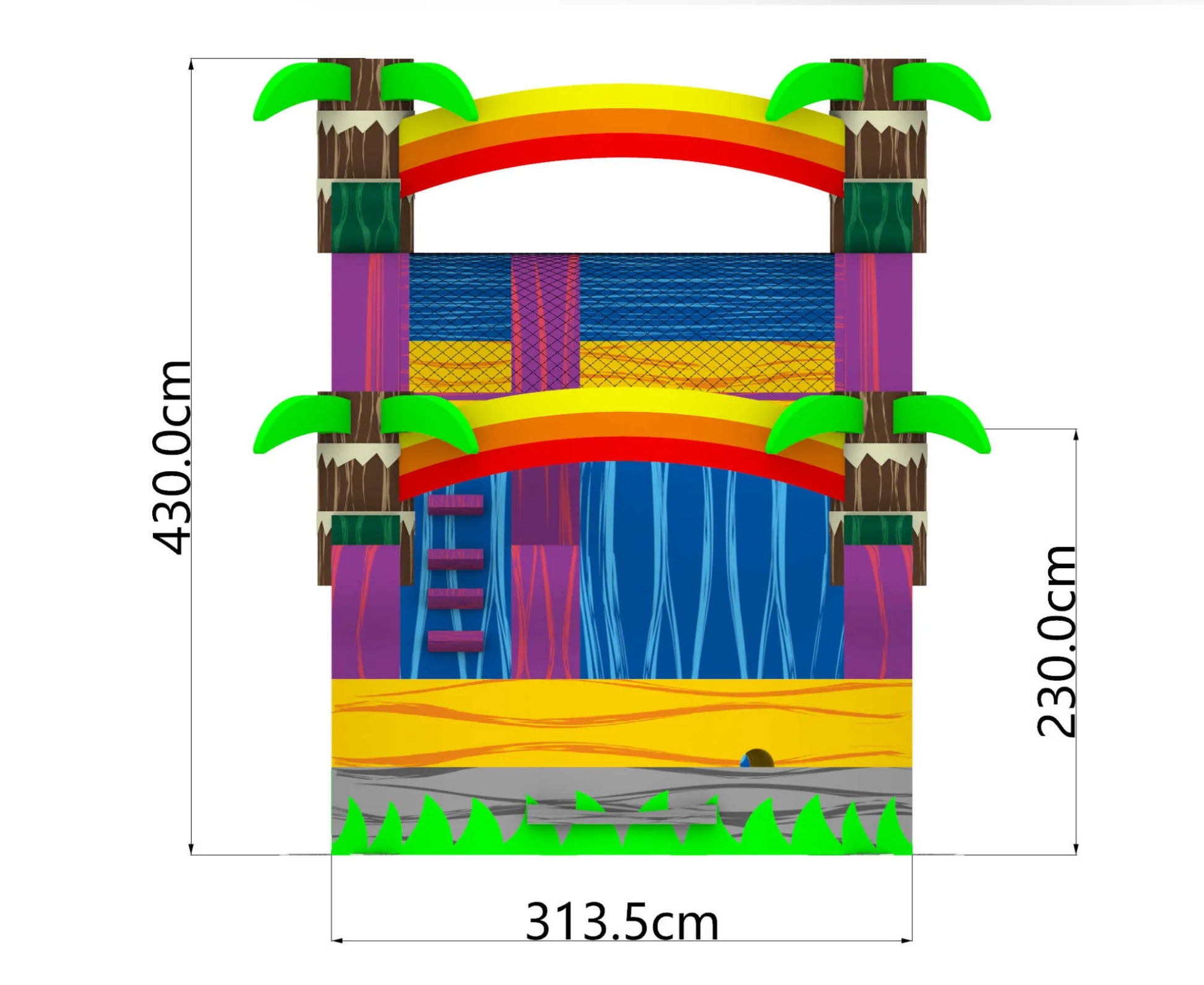 14' Rippling Rush Slide 14_RipplingRushSlide_Dimensions_Front - Big and Bright Inflatables