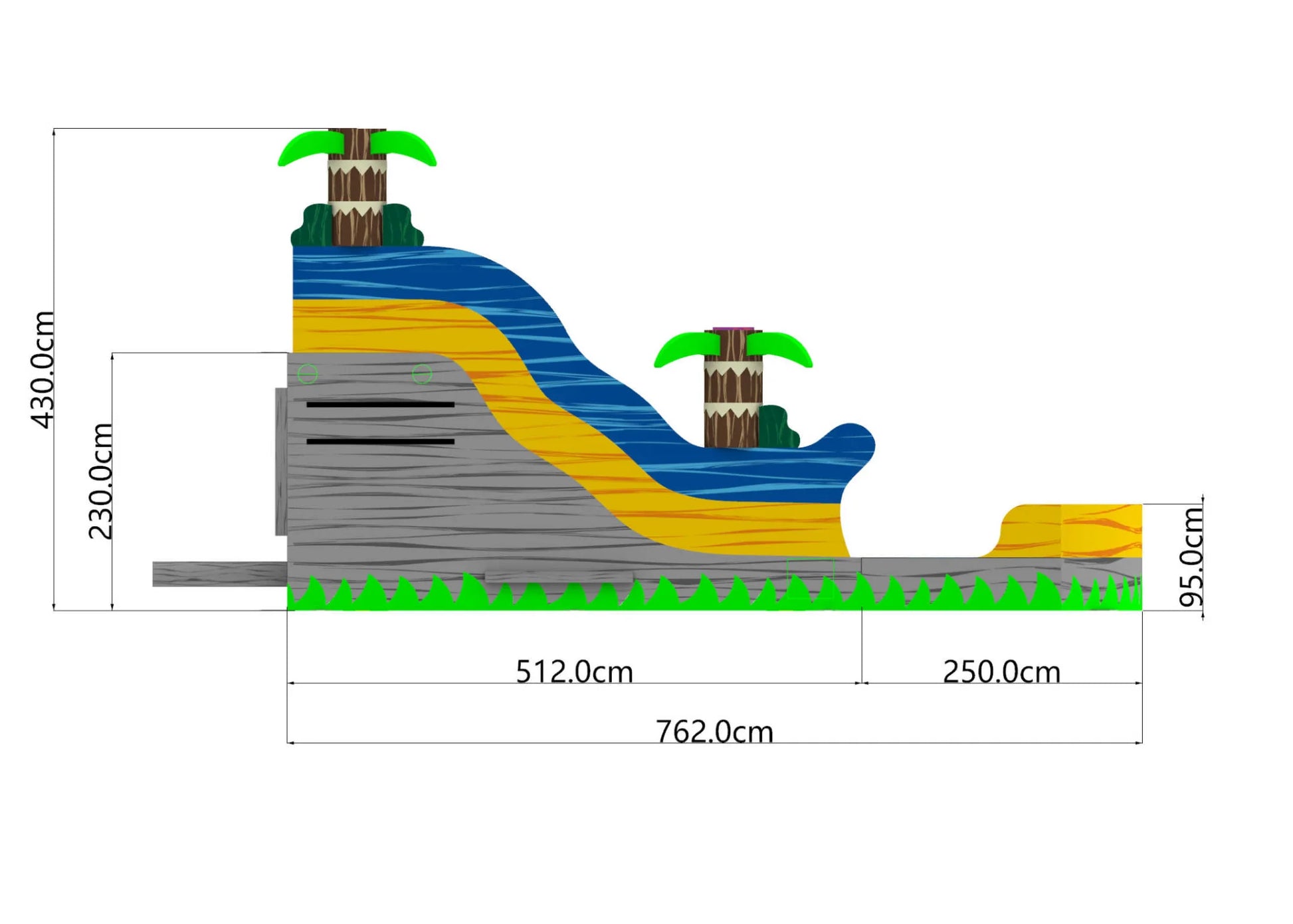 14' Rippling Rush Slide 14_RipplingRushSlide_Dimensions_Right - Big and Bright Inflatables