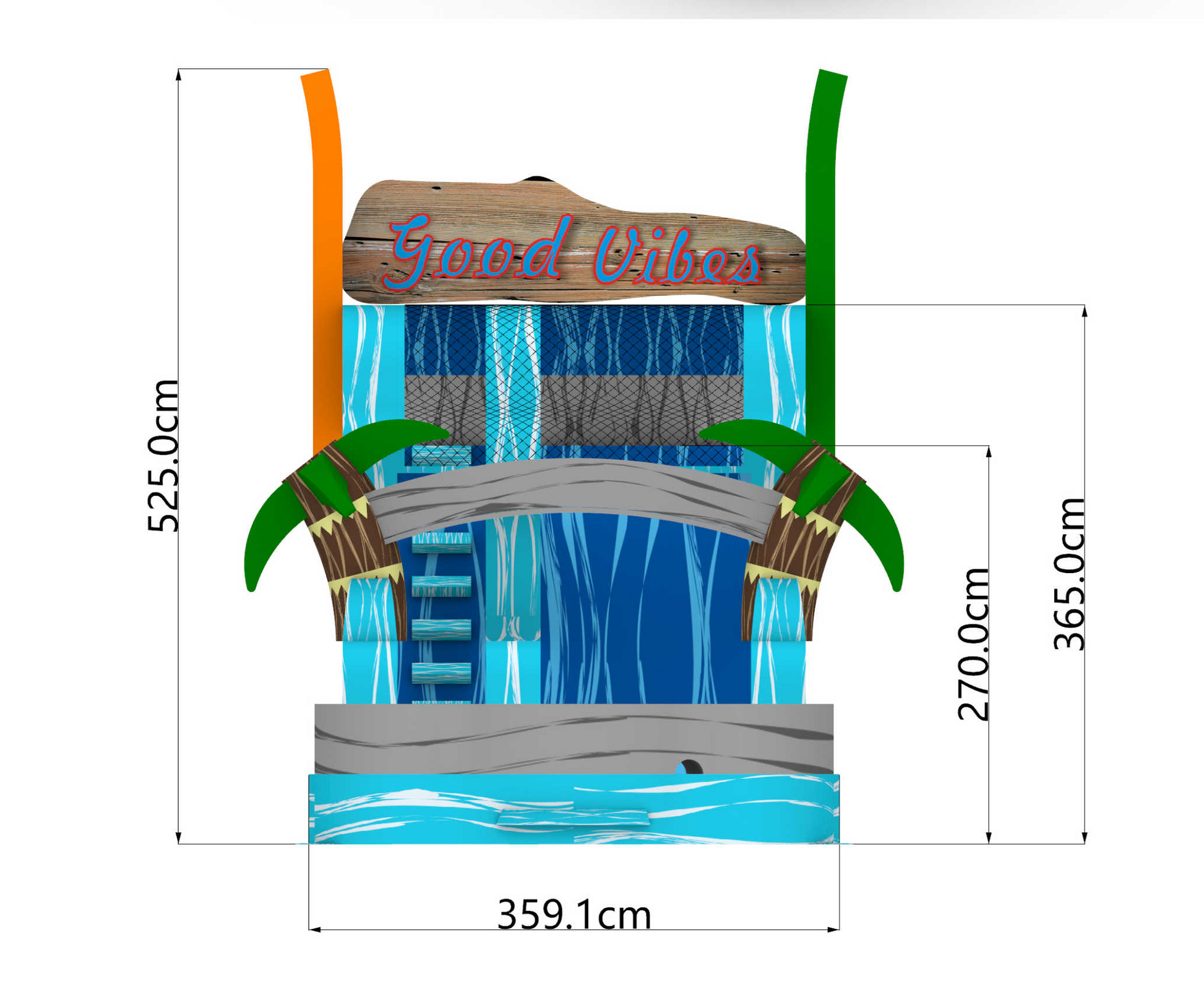 16' Good Vibes Slide 16_GoodVibesSlide_Front_Full_Dimensions - Big and Bright Inflatables