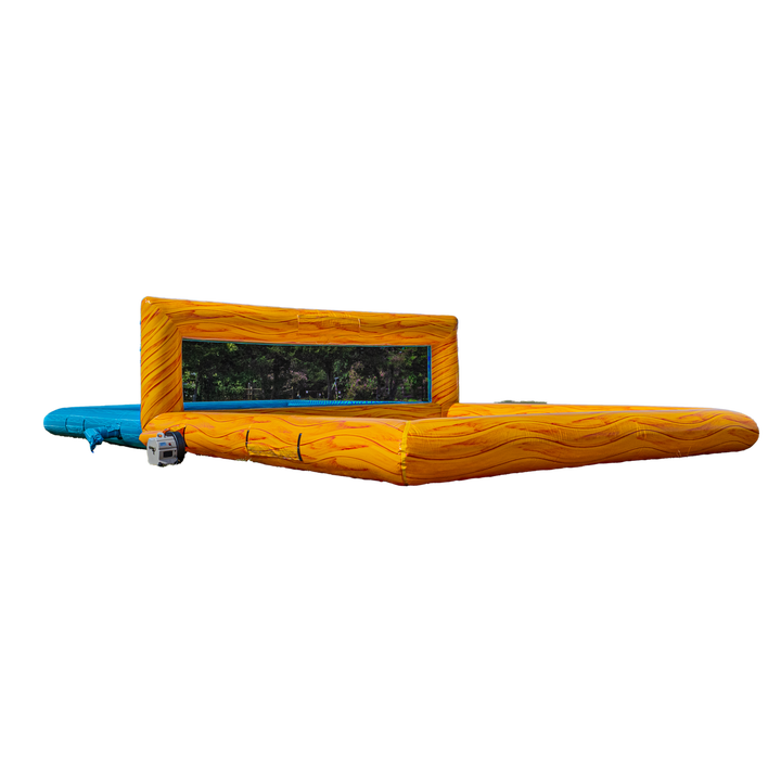 yellow and teal inflatable volleyball court yellow side profile