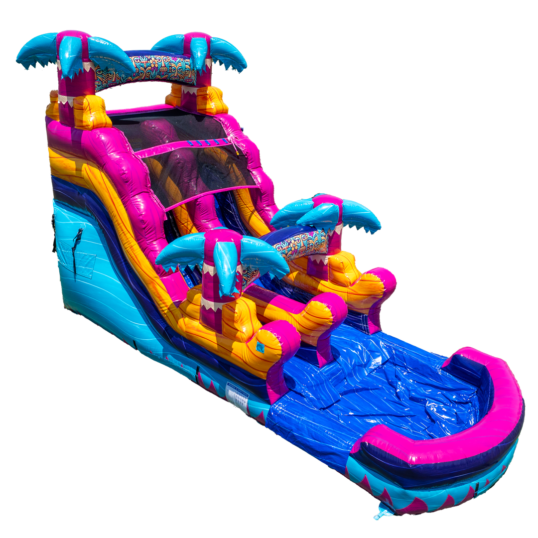 14FT Teal Rippling Rush Single Lane Slide