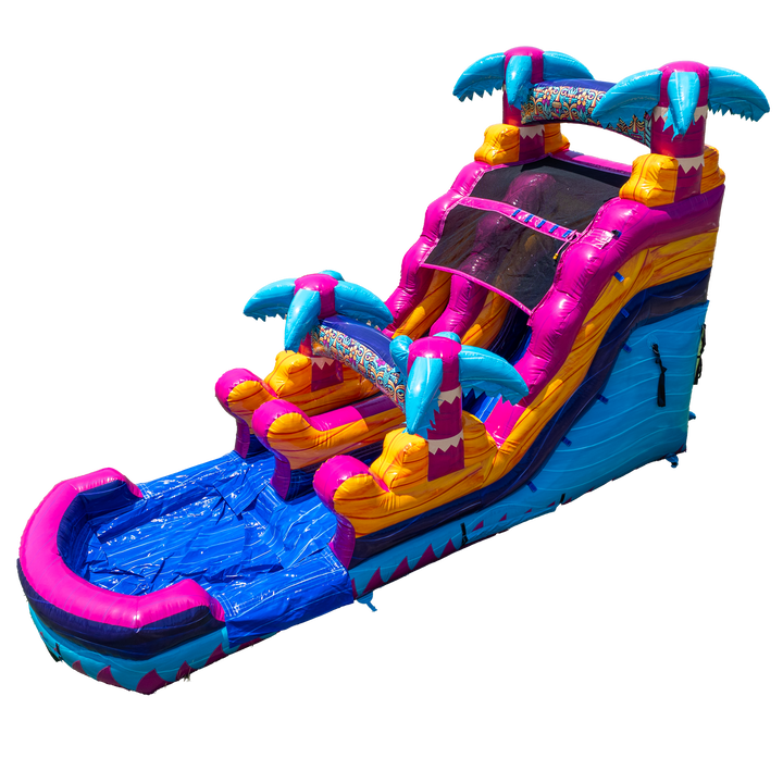 14FT Teal Rippling Rush Single Lane Slide