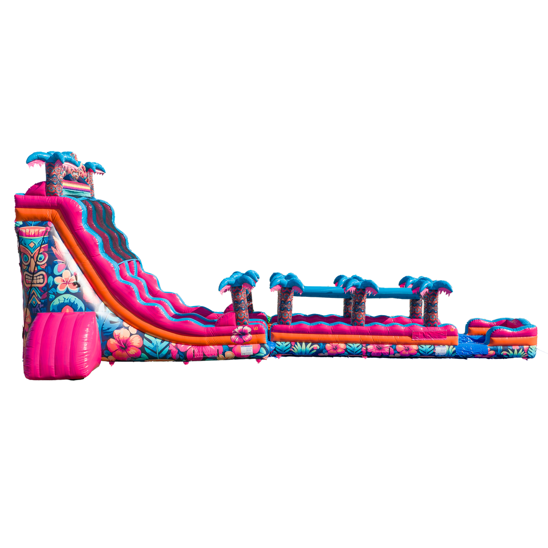 27FT Aloha Splash (Hawaiian Hibiscus) Dual Lane Slide w/Slip n Slide