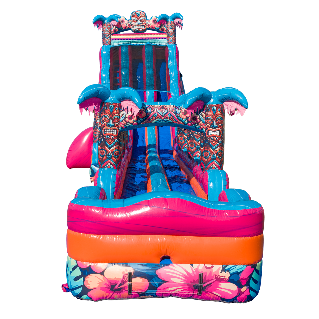 27FT Aloha Splash (Hawaiian Hibiscus) Dual Lane Slide w/Slip n Slide