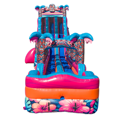 27FT Aloha Splash (Hawaiian Hibiscus) Dual Lane Slide w/SLip n Slide