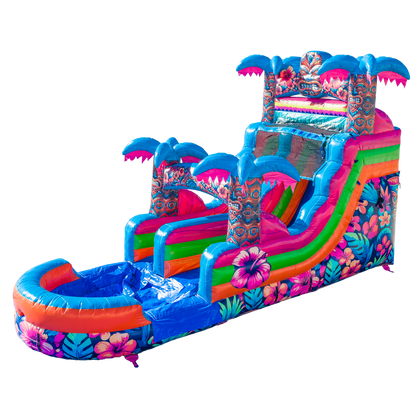 14FT Aloha Splash (Hawaiian Hibiscus) Single Lane Slide