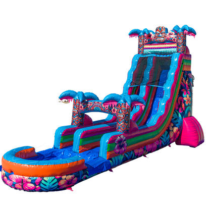 22FT Aloha Splash (Hawaiian Hibiscus) Single Lane Slide PA/NJ Certified (Splash pad)