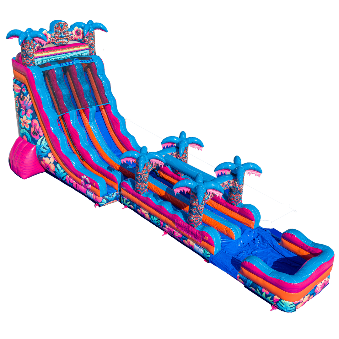 22FT Aloha Splash (Hawaiian Hibiscus) Dual Lane Slide w/SLip n Slide