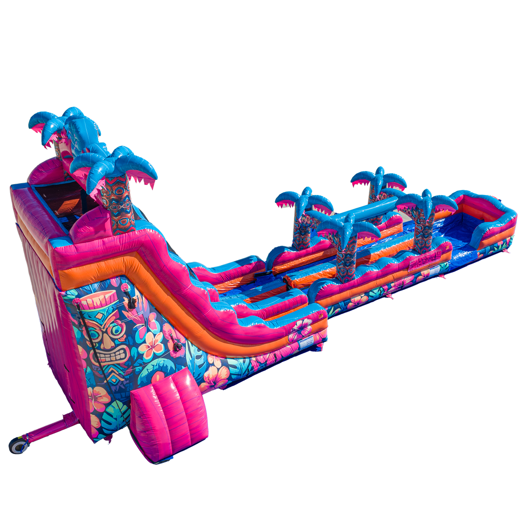 22FT Aloha Splash (Hawaiian Hibiscus) Dual Lane Slide w/SLip n Slide