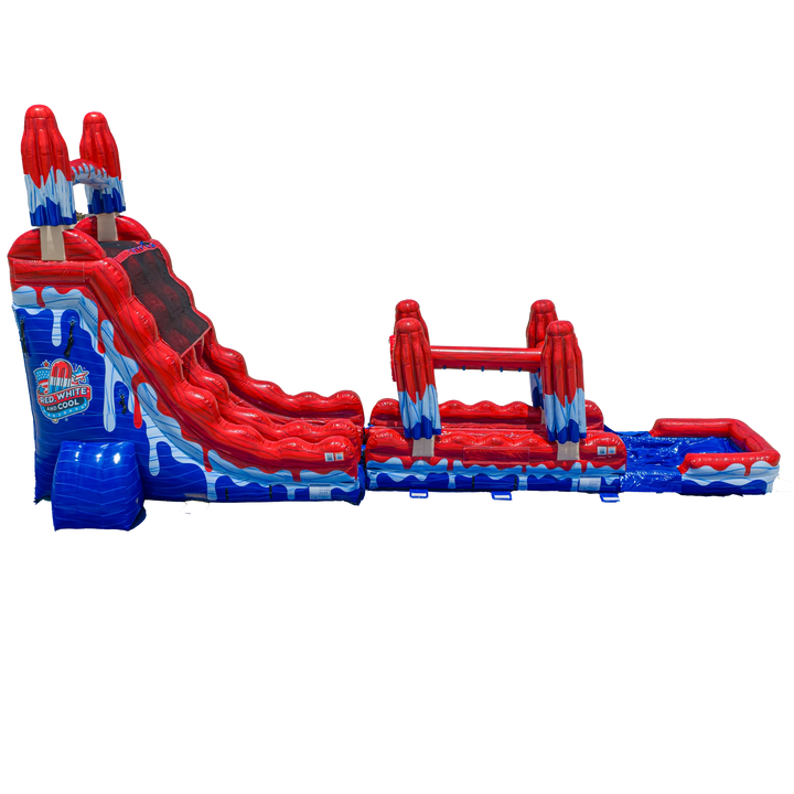 22FT Red, White and Cool Dual slide w/ Slip N Slide