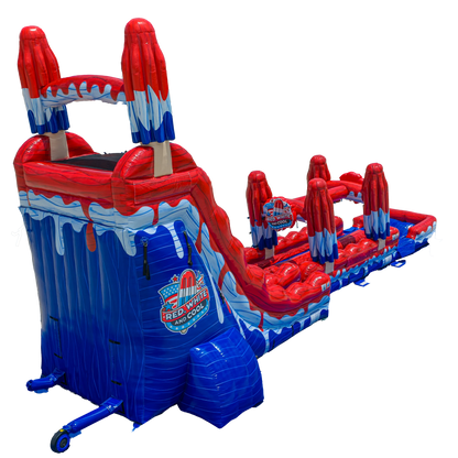 22FT Red, White and Cool Dual slide w/ Slip N Slide