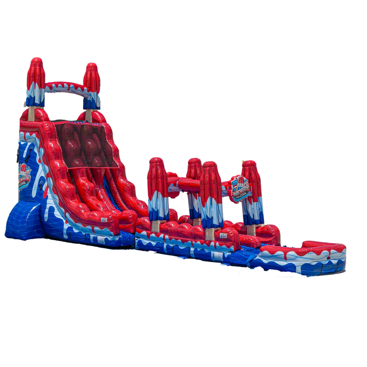 22FT Red, White and Cool Dual slide w/ Slip N Slide