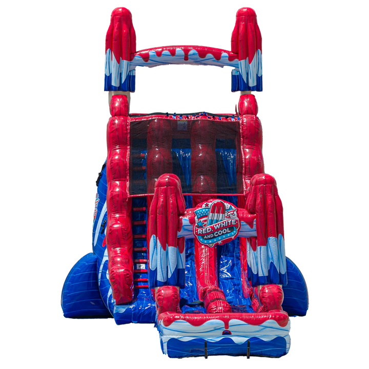 22FT Red, White and Cool Dual slide w/ Slip N Slide