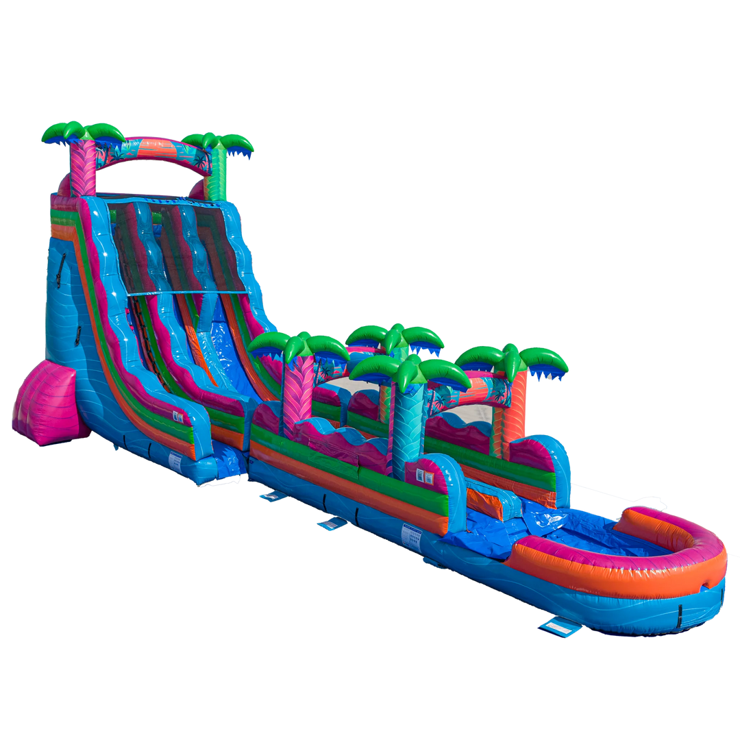 22FT Electric Tropics Dual Lane Slide w/Slip n Slide