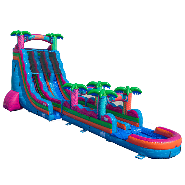 22FT Electric Tropics Dual Lane Slide w/Slip n Slide