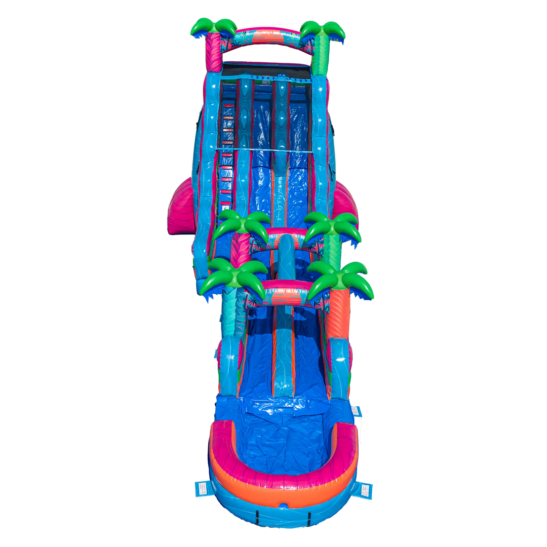 22FT Electric Tropics Dual Lane Slide w/Slip n Slide