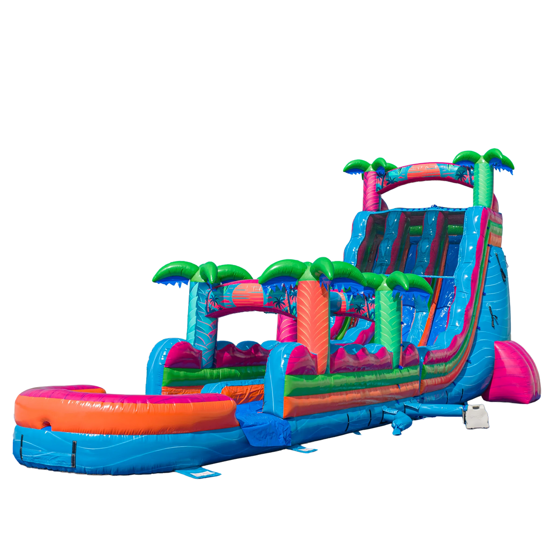 22FT Electric Tropics Dual Lane Slide w/Slip n Slide