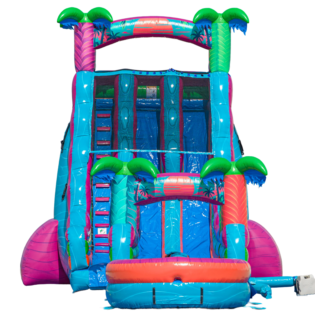 22FT Electric Tropics Dual Lane Slide w/Slip n Slide