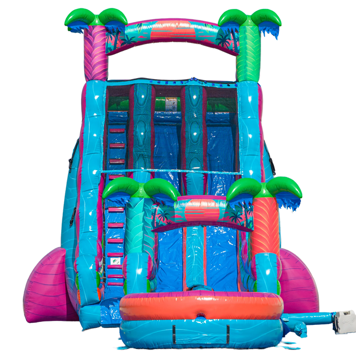 22FT Electric Tropics Dual Lane Slide w/Slip n Slide