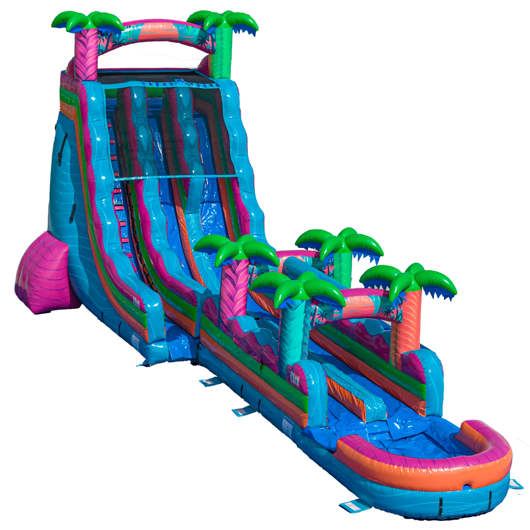 22FT Electric Tropics Dual Lane Slide w/Slip n Slide