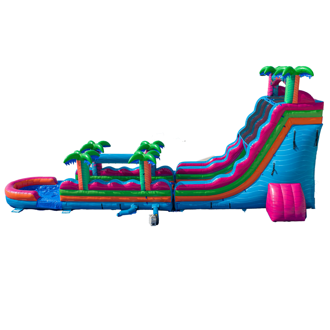 22FT Electric Tropics Dual Lane Slide w/Slip n Slide