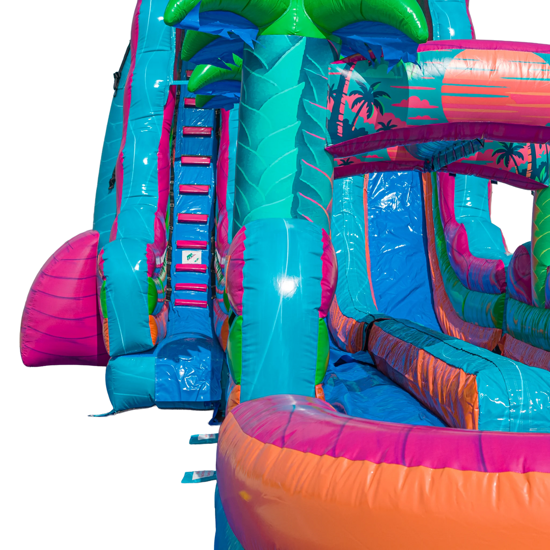 22FT Electric Tropics Dual Lane Slide w/Slip n Slide