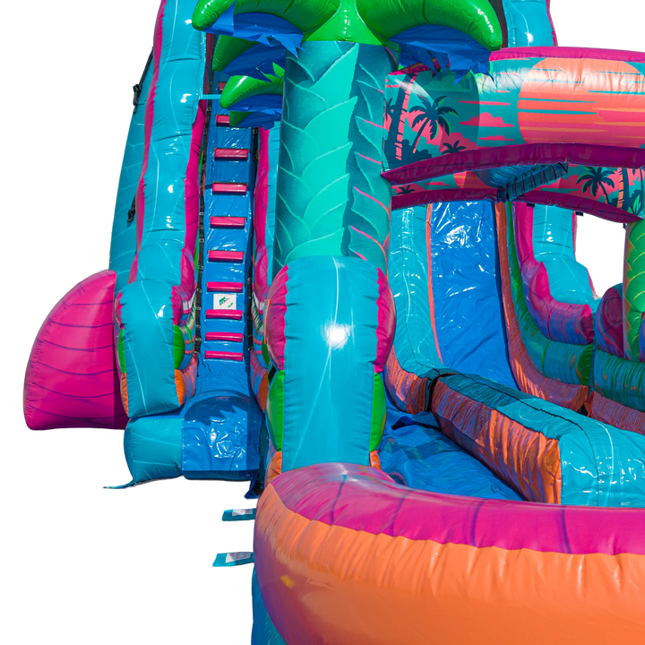 22FT Electric Tropics Dual Lane Slide w/Slip n Slide