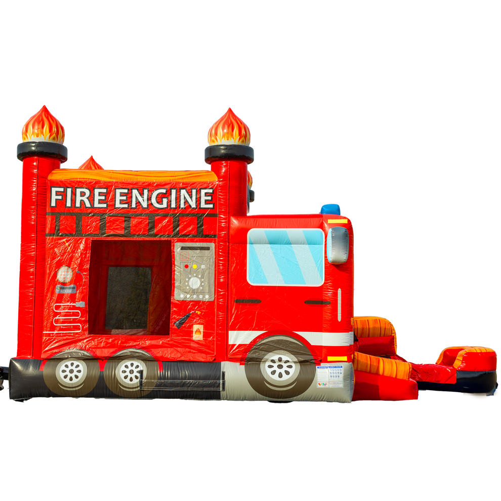Fire Exit Inflatibles Firetruck Bounce House Combo | Big and Bright Inflatables