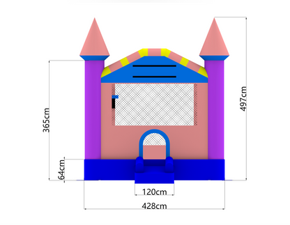 Pink Castle Bouncer PinkCastleBouncer_3D_Dimensions - Big and Bright Inflatables