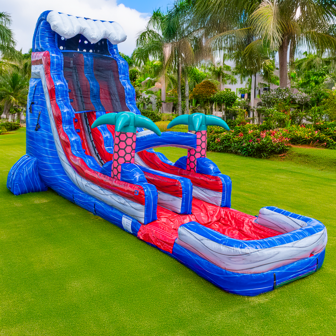 20FT Red Grey and Blue Single Lane Slide