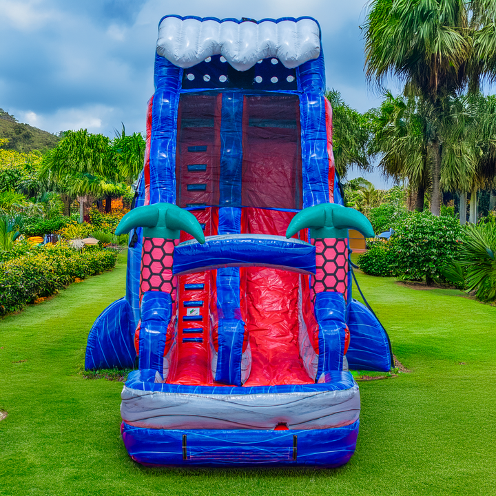 20FT Red Grey and Blue Single Lane Slide