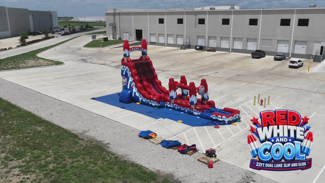 22FT Red, White and Cool Dual slide w/ Slip N Slide