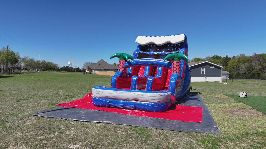 16FT Red Grey and Blue Dual Lane Slide