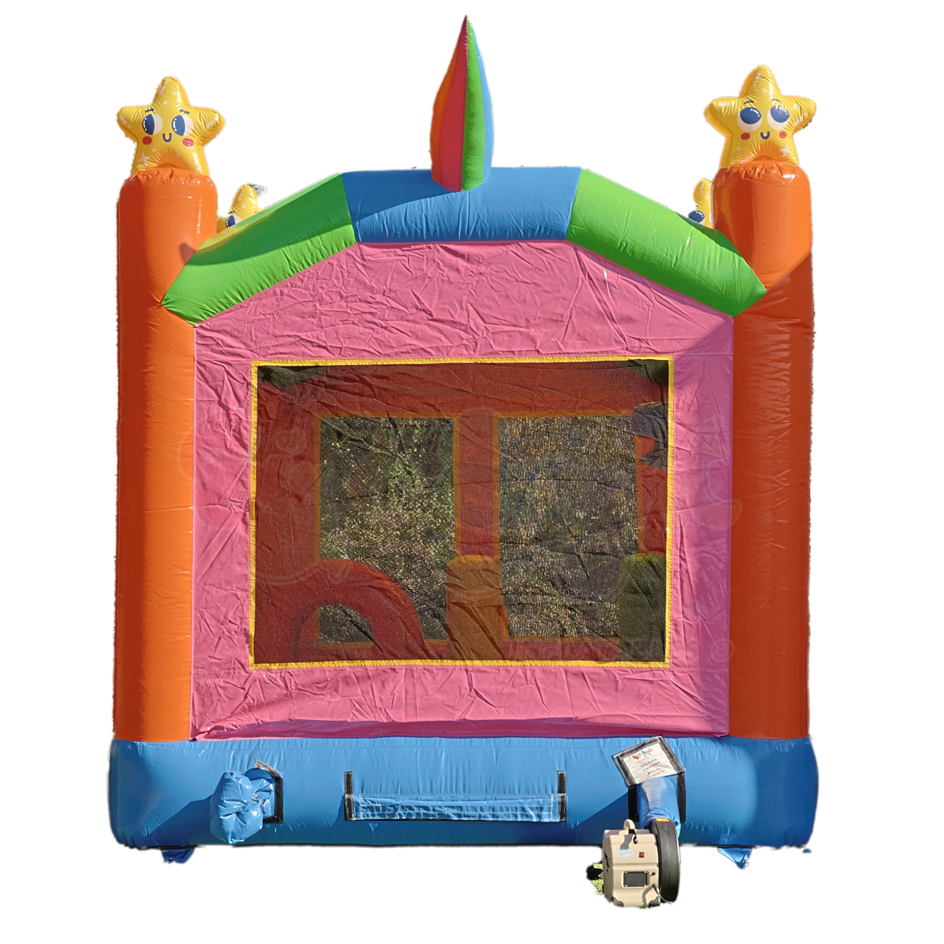 Unicorn Bounce House rear view - multicolored