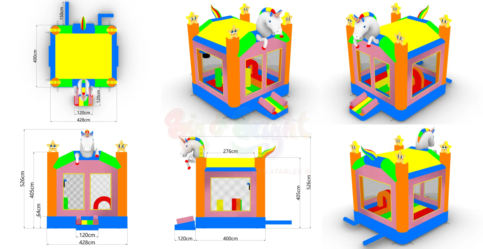 Unicorn Bounce House dimensions and 3d Animations