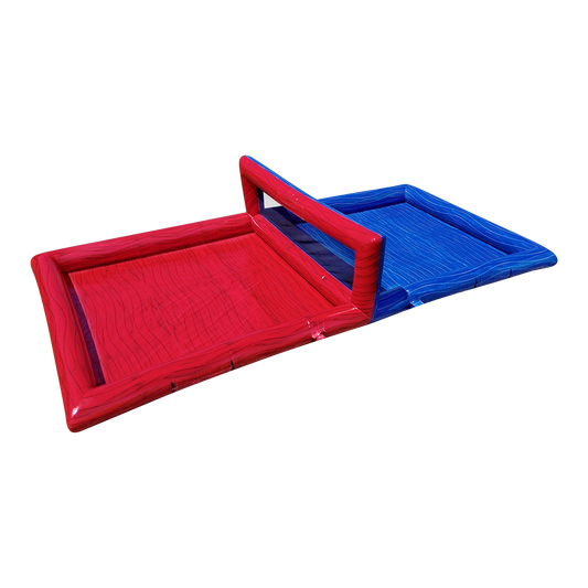 Red and Blue Inflatable volleyball court side view 1